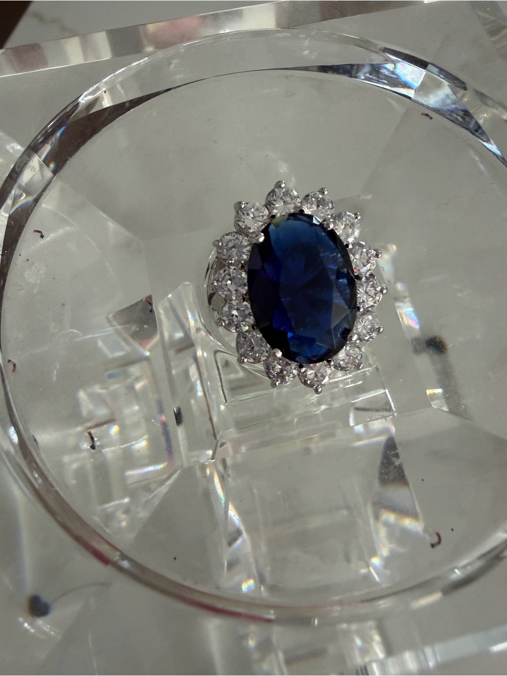 Kenneth Jay Lane Oval Synthetic Sapphire-Blue Crystal Halo Ring